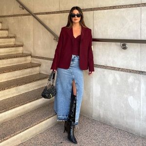 Zara Set - Wine Buttoned Tailored Blazer & Sweetheart Neckline Bustier